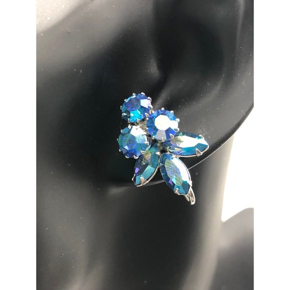 Vintage Screw back Sherman Cluster Rhinestone Earrings - Picture 1 of 8